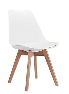 Buy Galaxy Design Modern Dining Chair Plastic Shell With Leather Cushion on Seat & Wooden Legs White Color Size (L x D x H) 41 x 40 x 83cm Model- JEAM2 in UAE