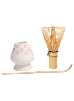 Buy Matcha Whisk Set 3 pcs-Handmade Bamboo Whisk and Holder, Tea Scoop (Matcha Stirrer 100 Prong)- Traditional Japanese Matcha Kit, Ceramic Whisk Holder for Japanese Tea Ceremony (White) in Saudi Arabia