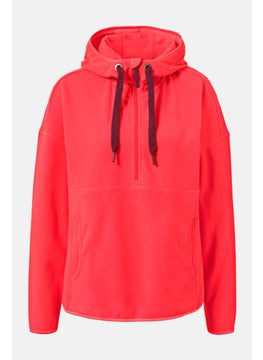 Buy Women Hooded Long Sleeve Textured Hoodie, Red in UAE