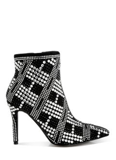 Buy Rhinestones Studded Stiletto Heel Boots in Black in UAE