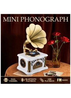 Buy Retro Mini Phonograph Wireless Bluetooth Speaker White in Saudi Arabia