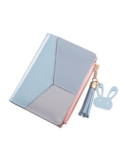 Buy Small Wallet for Women Leather Bifold Women Keychain Wallets with Tassel [Zippered Coin Pocket] Card Collator Short Splicing with Contrasting Colors Wallets Coin Purse for Girls Blue/Grey in Saudi Arabia