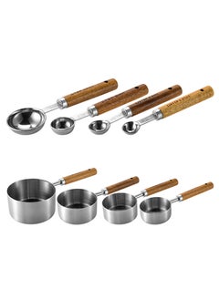 اشتري 8-Piece Kitchen Tool Collection Set, Measuring Cups and Spoons with Fragrant Wood Handles and Premium Stainless Steel for Dry or Liquid Measurements in Cooking and Baking في الامارات