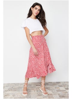 Buy Red Printed String Detailed and Flounce High Waist Stretch Knitted Skirt TWOSS21ET0029 in Egypt