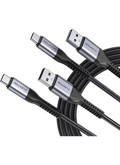 اشتري Type C Cable 9V/3A Fast Charging (2-Pack 3.3ft+3.3ft), LENTION USB A to USB C 27W Braided Charger Cord Compatible with Samsung Galaxy S10 S10E S9 S8 Plus Note 10 9 8, Moto Z, LG G8/G7, More (Grey) في الامارات