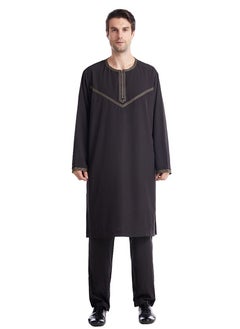 اشتري Men's Muslim Arab Long Sleeve Kaftan Set Middle Eastern Kandora Thobe Thawb Suit Black في السعودية