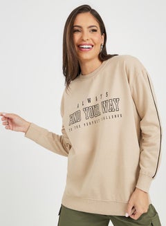 Buy Regular Fit Longline Slogan Print Sweatshirt in Saudi Arabia