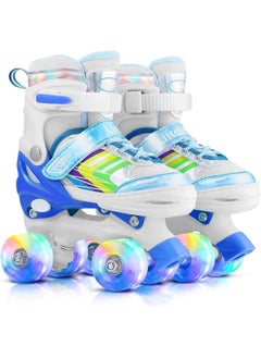 Buy Girls Boys Adjustable Roller Skates Shoes with Fully Luminous PU Wheels Double Row Skates Shoes for Kids in Saudi Arabia