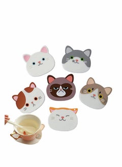 Buy Drying Mat Silicone Multi-Use Cartoon Cat Pot Holders Trivet (Set of 6 Pack) Insulated Flexible Durable Non Slip Hot Pads and Coasters Cup Mats Rubber Coaster for Winss, Tea in UAE