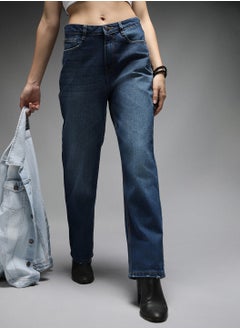 Buy Women 90s Straight Fit High-Rise Clean Look Light Fade Cotton Jeans in UAE