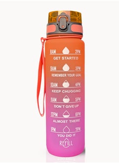 Buy SPRINTERS - 1 Liters Water Bottle 32Oz BPA Free, Multicolor - Leak Proof With Motivational Quote And Time Marker, Anti Slip For Sport ,Fitness, Gym , Picnic (1 Liter, Orange/ Pink Gradient) in UAE