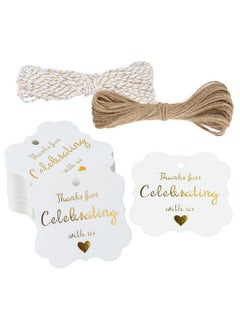 Buy Thank You Gift Tags 100Pcs Thank You For Celebrating With Us Tags Highend Metallic Gold Thank You Tags 2''X2'' White Paper Thank You Tags With String For Gift Wrapping Wedding Anniversary in UAE