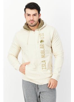 اشتري Men Hooded Long Sleeve Embroidered Sweatshirt, Beige في الامارات