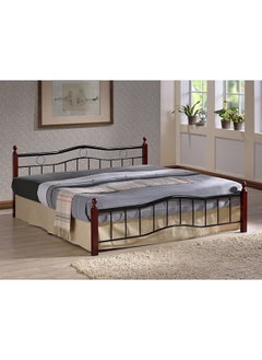 Buy Maf Wood And Steel Bed Maf-5888- Size 190X120 With Wooden Legs Cherry Brown in UAE