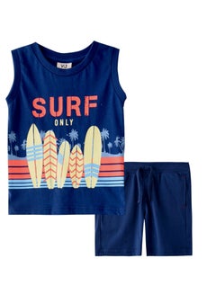 Buy Baby Boys 2 piece Set - Sleeveless T-Shirt(Vest) & Shorts - Blue (100% Cotton)- VJ in UAE