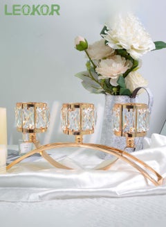 Buy 3 Arms Decorative Crystal Tealight Candle Holder Gold in Saudi Arabia