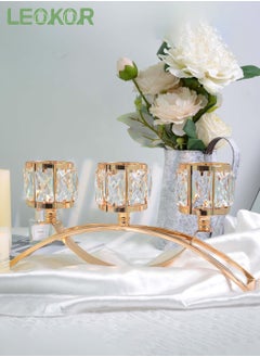 Buy 3 Arms Decorative Crystal Tealight Candle Holder Gold in Saudi Arabia