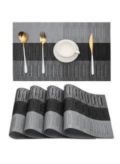 Buy Placemats, Heat Resistant Washable Placemats Non Slip Vinyl Woven Kitchen Table Mats Stain Resistant Placemats Wipeable PVC Table Dining Table Durable Crossweave Woven Kitchen (Mats Set of 4 Black) in UAE