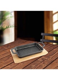 Buy Trendy Cast Iron Rectangular Flat Sizzling Plate With Base 28x16.5x5 cm in UAE