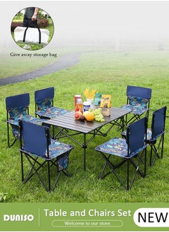 Buy 7PCS Folding Table and Chairs Set, Portable Picnic Long Table with 6 Seats ,Camping Table with Easy Carrying Bag, Lightweight Folding Egg Roll Table and Chair Set for Outdoor Camping Picnic BBQ, Party and Dining in UAE