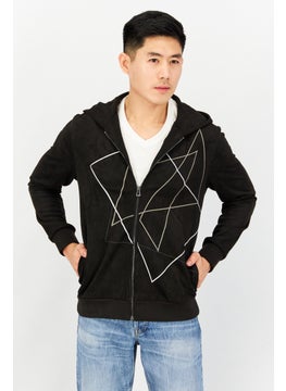 اشتري Men Embroidered Zip Hooded Sweatshirt, Black في الامارات