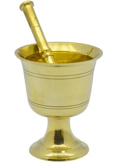 Buy Brass Mortar and Pestle with Carving Spice Herb Grinder Gold (Size 15cm) in Saudi Arabia