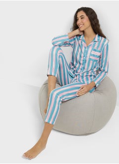 Buy Stripe Satin Pyjama Set in UAE