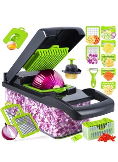 Buy Vegetable Chopper, Pro Onion Chopper, 14 in 1Multifunctional Food Chopper, Kitchen Vegetable Slicer Dicer Cutter,Veggie Chopper With 8 Blades,Carrot and Garlic Chopper With Container in UAE