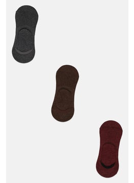 Buy Men 3 Pairs Solid Foot Socks, Maroon/Grey/Brown in UAE