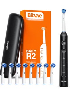 اشتري Bitvae R2 Rotating Electric Toothbrush for Adults with 8 Brush Heads, Travel Case, 5 Modes Rechargeable Power Toothbrush with Pressure Sensor, 3 Hours Fast Charge for 30 Days في السعودية