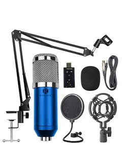 اشتري Remson Microphone Condenser Studio Set Microphone Condenser Kit with Adjustable Microphone Suspension Scissor Arm Shock mount And Double-Layer Pop Filter For Recording and Broadcasting (Silver/Blue) في الامارات
