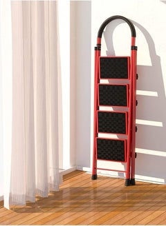Buy Metal Ladder 4 Steps Red Lightweight Folding Stool Wide Anti-Slip Pedal Portable Ladder for Home in Saudi Arabia
