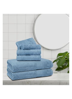 اشتري 6 pc Luxury Home Linen, 100% Premium Cotton, 550 gsm, High Quality Weaving, Durable, Soft and Absorbent,  2 Bath Towel 70x140cm, 4 Hand Towel 40x70cm, Sky Blue, Made in Pakistan في الامارات