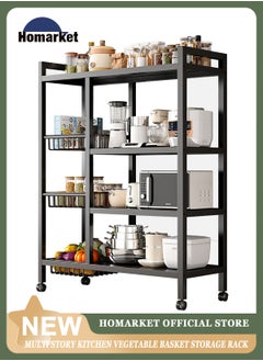 Buy 4-Tier 3 Basket Kitchen Storage Shelf Microwave Oven Stand Rack Spice Organizer with Wheels Baker Storage Rack for Home Hotel Living Room Bathroom Office Fruit Vegetables 108x80x32cm in UAE