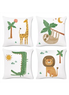Buy Jungle Animals Throw Pillow Covers 18x18 Set of 4 Giraffe Lion Crocodile Sloth Decorative Pillows Case Soft Velvet Cushion Covers for Kids Baby Nursery Decor in UAE