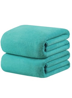 Buy 2-Piece Microfiber Bath Towel 70*140cm, Soft, Durable, Super Absorbent and Fast Drying, Turquoise Green in UAE