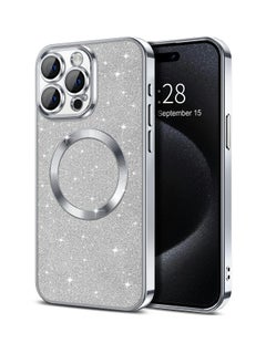 Buy iPhone 14 Pro Max Case Glitter, Clear Magnetic Phone Cases with Camera Lens Protector [Compatible with MagSafe] Bling Sparkle Plating Soft TPU Slim Shockproof Protective Cover Women in UAE