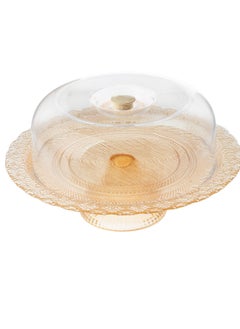 Buy Base glass cake plate with lid, size 30 cm height 10 cm in Saudi Arabia