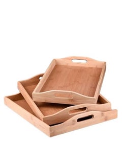 Buy 3-Piece Wooden Serving Tray Set Brown in Saudi Arabia