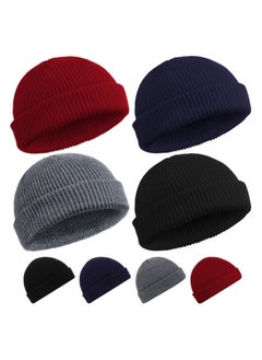 Buy 4 Pieces Trawler Beanie Watch Hat Roll up Edge Skullcap Fisherman Beanie in UAE