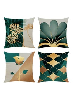 Buy Decorative Cushion Covers, 4 Pcs 45 x Linen Leaves Throw Pillow Cases Gold Teal Farmhouse Natural Covers 18x18 Sofa Cushions Modern Living Room Outdoor Garden in UAE