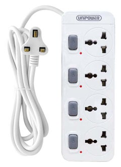 اشتري Unipower Power Strips A24 Extension Cord with 4 way Outlets with individual switch, Universal Plug Adapter, Charging Socket with 3 meter Extension Cord (White) في الامارات