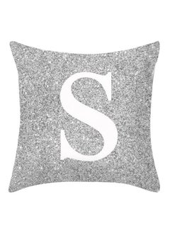 Buy Letter Printed Throw Pillow Case Metallic Silver in UAE