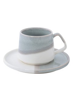 Buy Double Porcelain Coffee Cup & Saucer, Blue & White - 130 ml in UAE