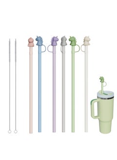 Buy Silicone Straws, 6 Pieces Silicone Straws with Dinosaur Straw Lids, Straight Drinking Straw Set with 2 Cleaning Brushes, Reusable and Dust-proof in Saudi Arabia