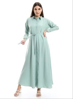 Buy Long Sleeves Mint Green Dress With Detachable Belt_Green in Egypt