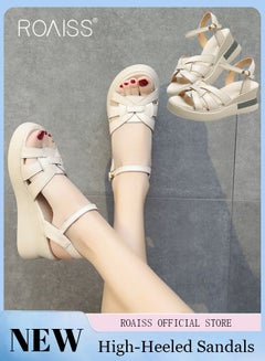 اشتري Wedge Sandals for Women Comfortable Open Toe Sandals Casual Summer Buckle Open Toe Ankle Strap Platform Sandals Platform Wedge Heels Sandals Rubber Sole Shoes في السعودية