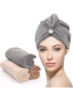 اشتري 3 Pack Microfiber Hair Towels with Buttons, Super Absorbent and Quick Dry Hair Towels for Curly Hair, Anti-Frizz Microfiber Towels for Women في السعودية