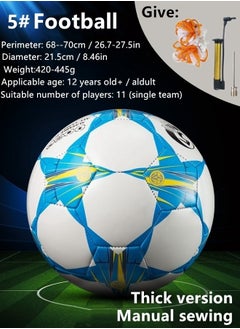 Buy 5# Football, Standard Professional Match Football, 21.5cm / 8.46In, Hand-Stitched Thickened PU Leather Football, Suitable for Teenagers And Adults, Blue White in Saudi Arabia