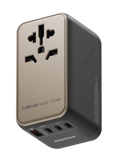 اشتري 1-World 120W GaN 4 Ports + Multi Plug Travel Adapter Multi Volt 100-250V USB-C / USB-A - Natural Titanium في الامارات